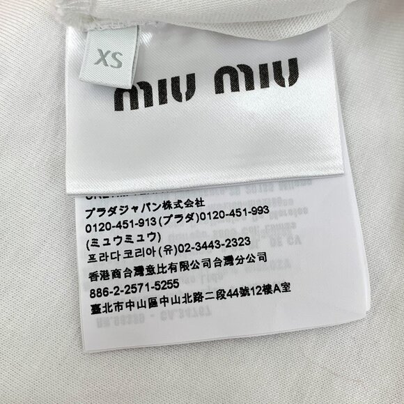 Miu Miu White Logo Embroidered Short-Sleeve T-Shirt W/ Pink Hem XS - Picture 6 of 8